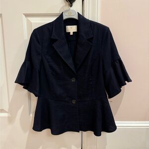 Etcetera Dark Navy Ruffle-Sleeve Peplum Jacket NWT